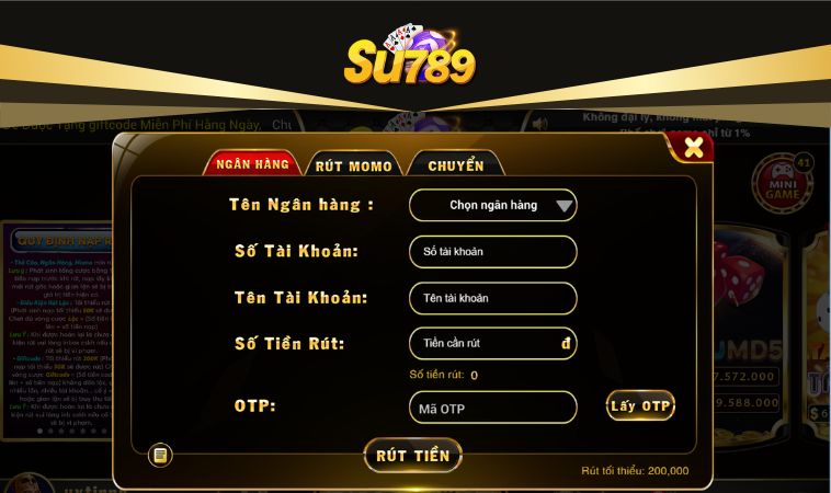 Hướng dẫn rút tiền Su789 qua ngân hàng